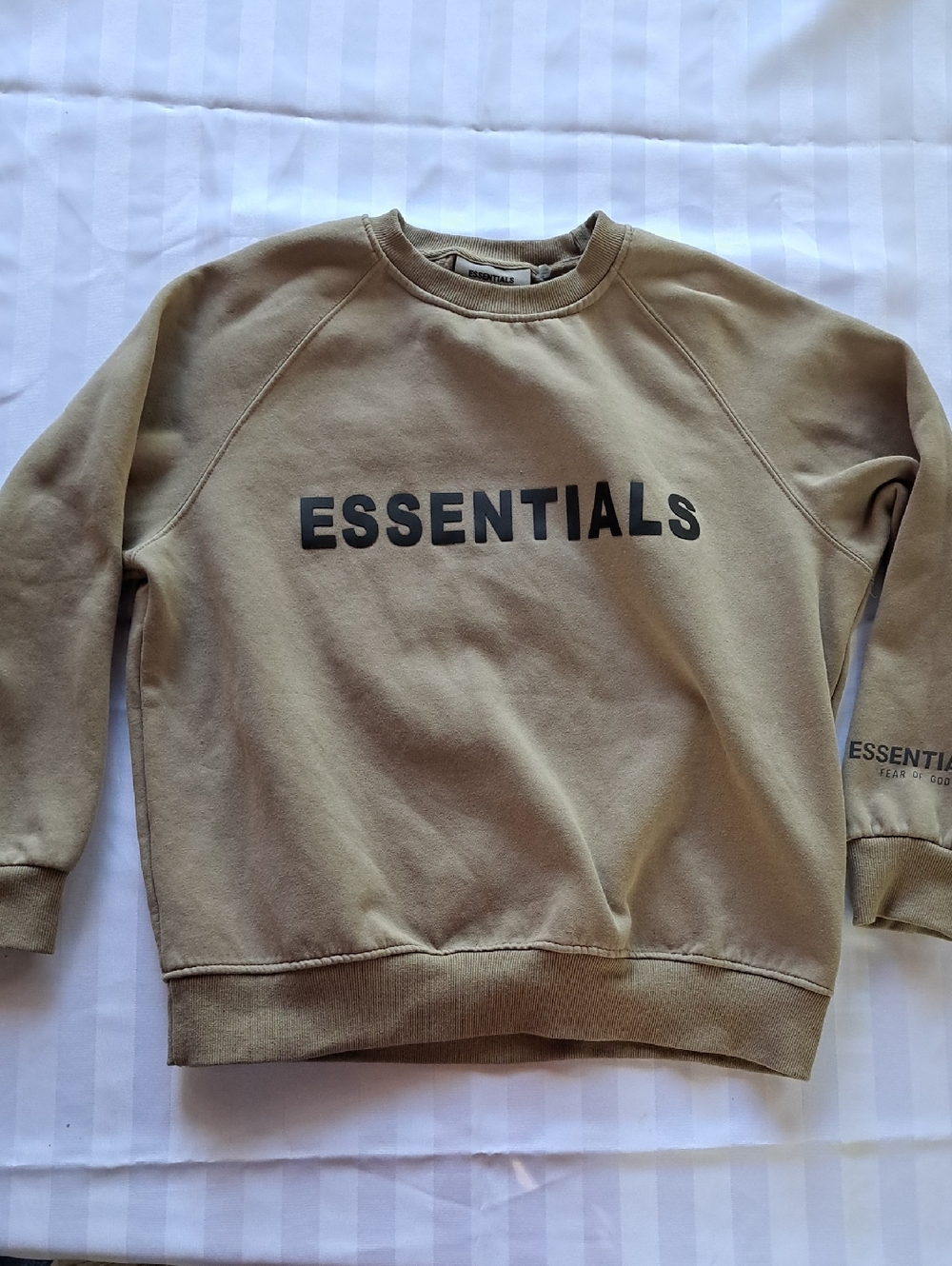 ESSENTIALS Men's Crewneck Sweater in Tan with Black Logo